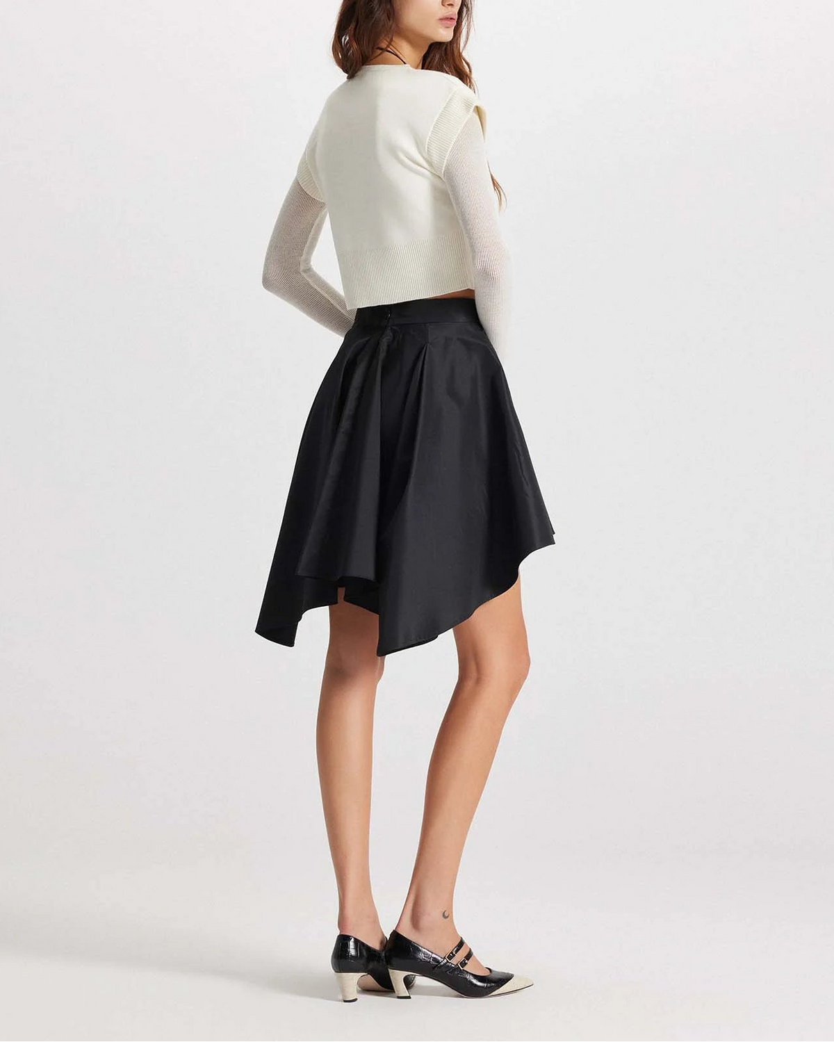 Theo Ts Nomia Sheer Sleeve Crew Neck Sweater