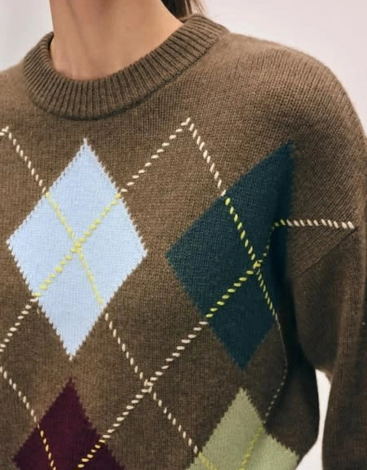 White + Warren Cashmere Argyle Crew
