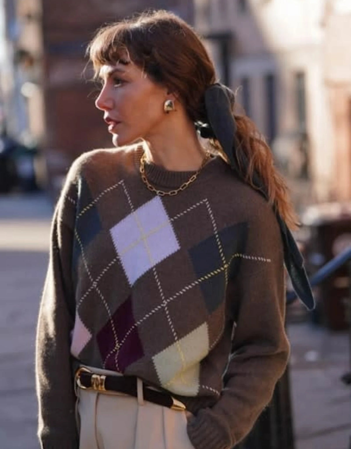 White + Warren Cashmere Argyle Crew