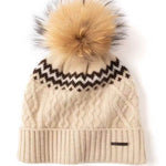 Roberta Bianca Cashmere Cable Knit Pom Pom Hat
