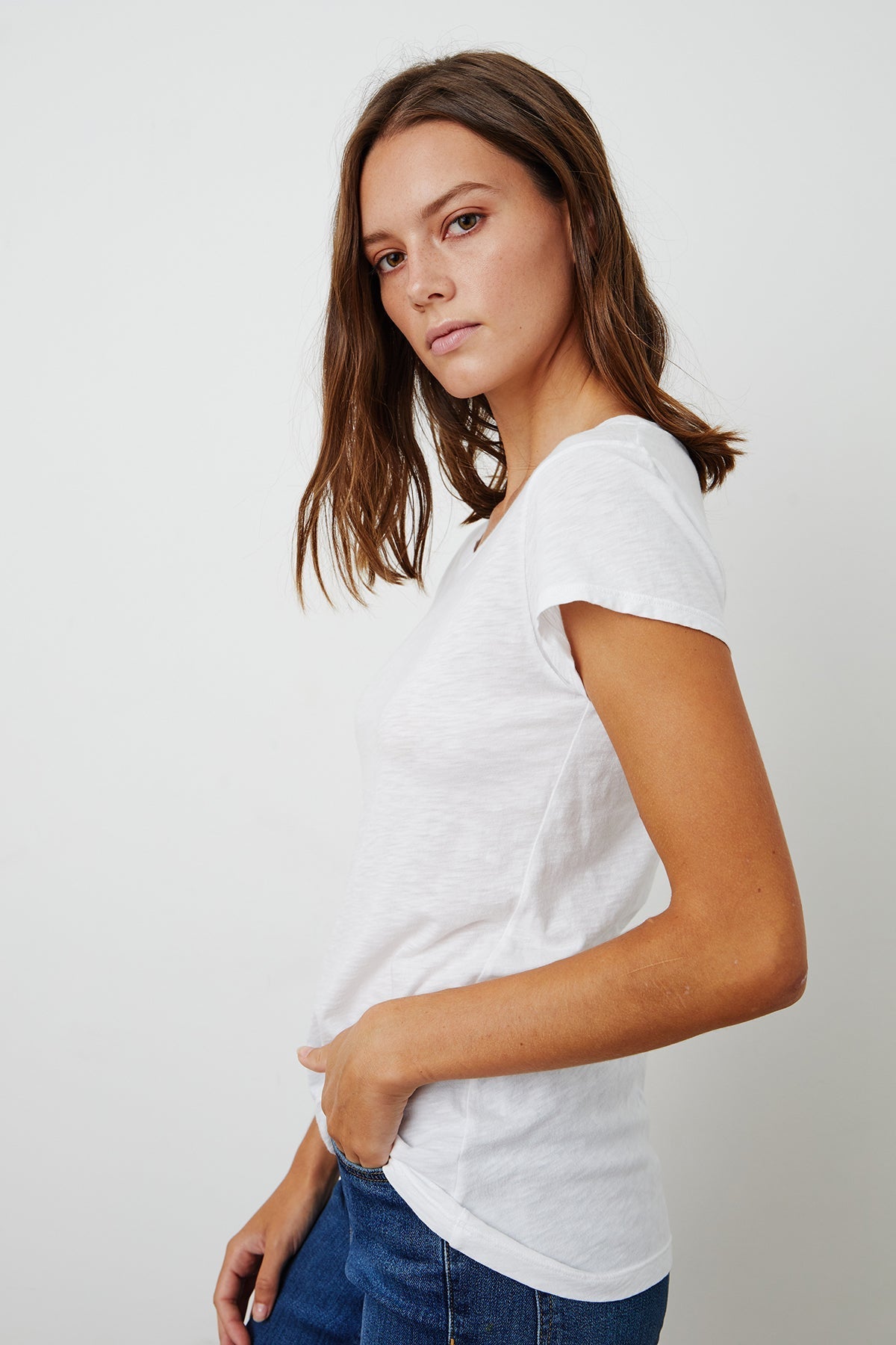 Odelia Cotton Slub Tee - L / White - Shirts & Tops