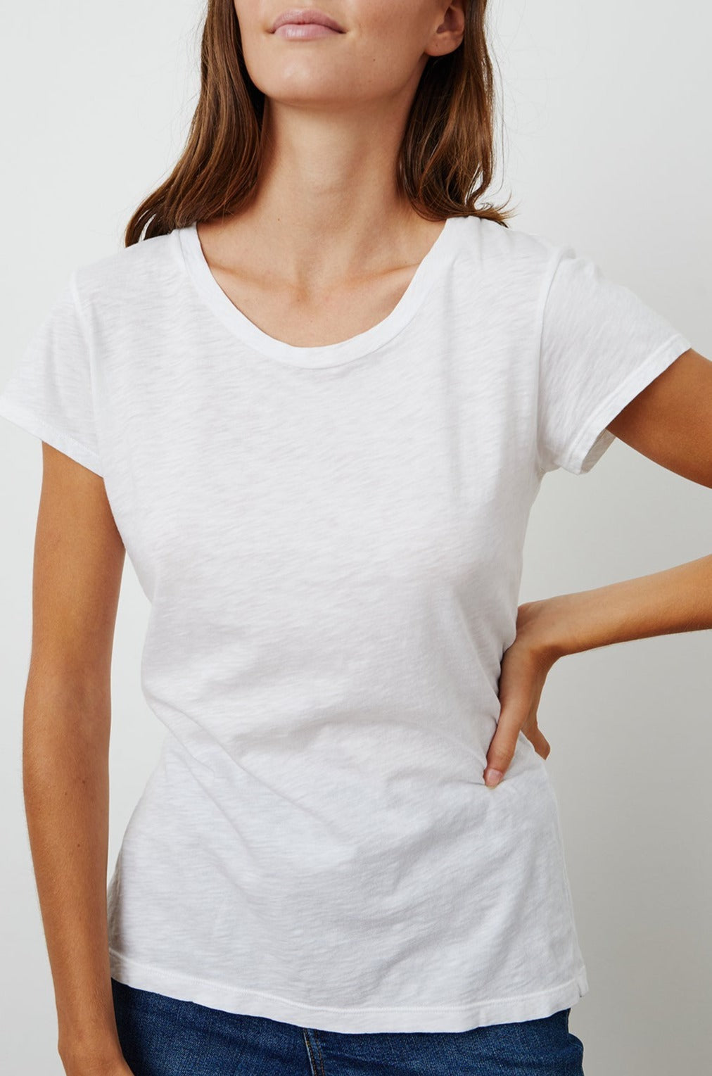 Odelia Cotton Slub Tee - L / White - Shirts & Tops